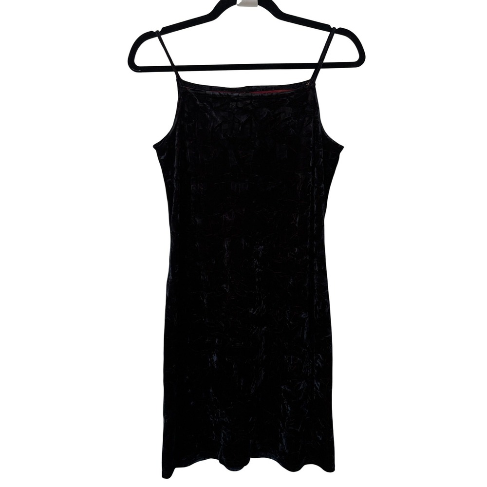 Y2K M Studio Vintage Crushed Velvet Mini Slip Dress Black Red Square Neck 90s